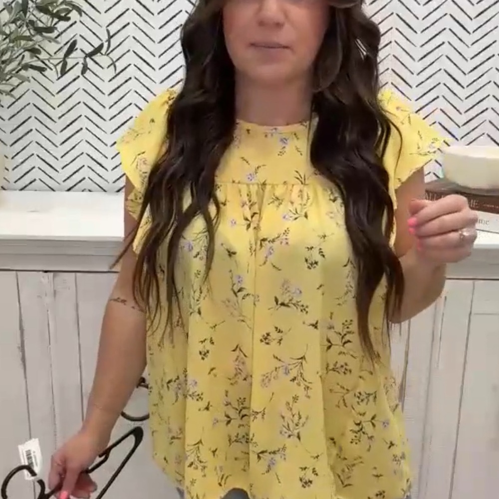 Floral Yellow Women's Top - Size Large